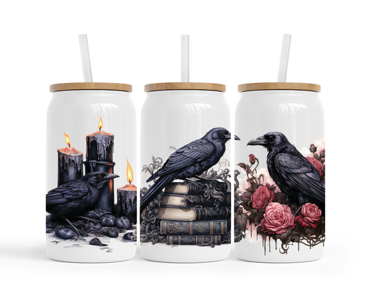 Raven Book White Glass Tumbler 16oz.