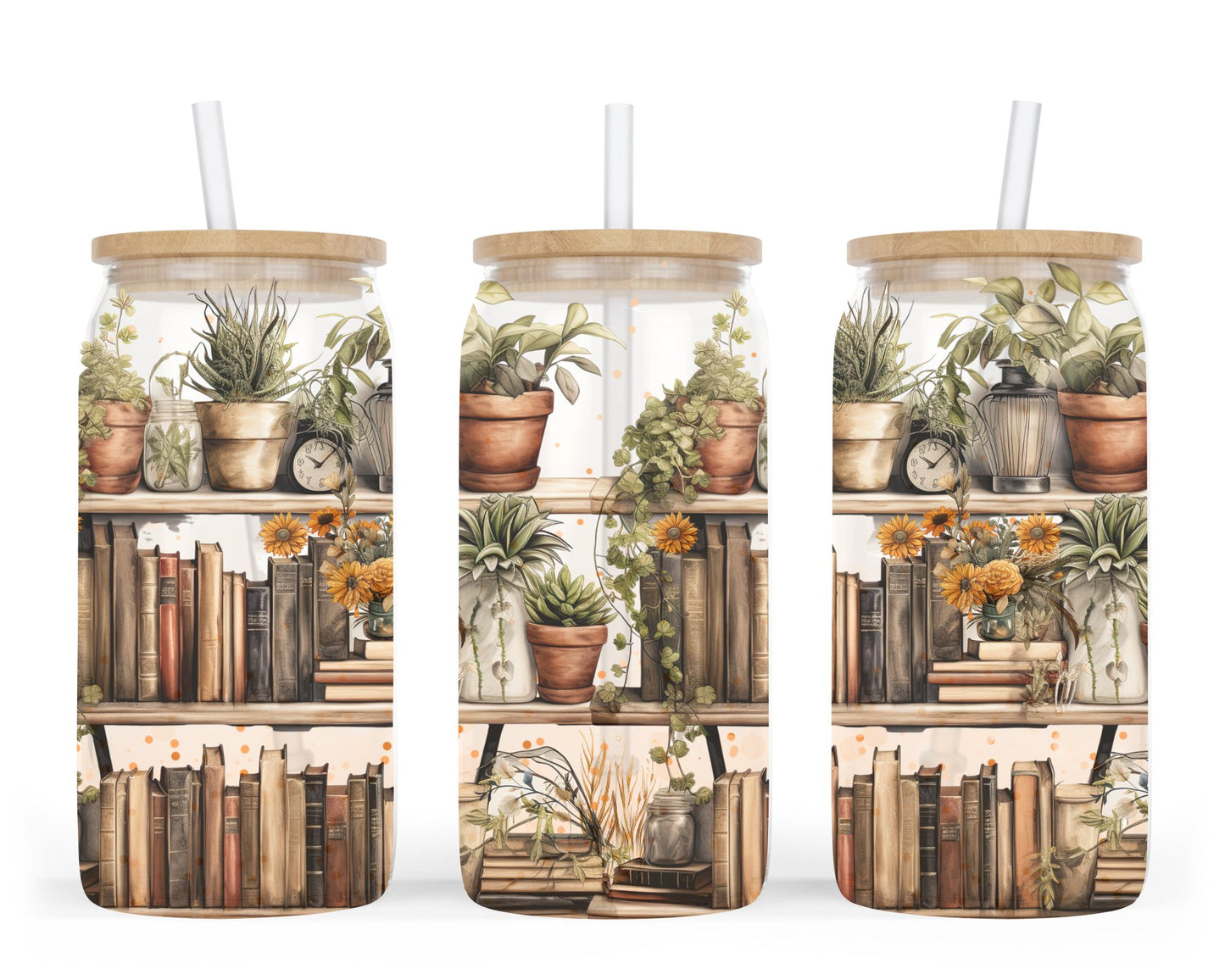 Bookshelf Frosted Glass Tumbler With Lid & Straw - CGS. Creations